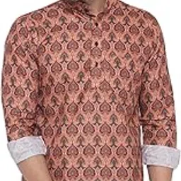 veera paridhaan Men's Cotton Printed Short Kurta (Orange)-picture-31
