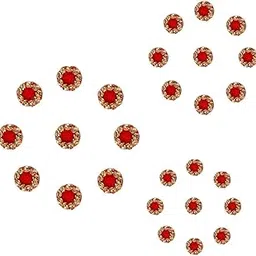 Red Bindis with Crystal Stone Medium Size Round Bindi for Women-picture-38