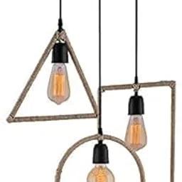 Round Square Triangle Hemp Rope Geometric Pendant Light Chandelier Vintage Edison Lamp Rope Hanging Pendant Ceiling Light for Home Decor (Bulbs not Included)-picture-54