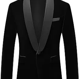 kudoro Mens Velvet Blazer Slim Fit Tuxedo Suits Jacket Shawl Collar Solid Jacket Wedding Dinner Prom One Button Blazer Jacket-picture-41