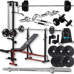 Hashtag Fitness adjustable barbell rack 16in1 gym bench for home workout with latpull down,20kg to 100kg rubber weights,6ft gym barbells gym equipment set for home & home gym set (50)-image-3