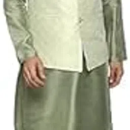 Uri and MacKenzie Men's Silk Blend Kurta Churidar Pyjama with Stylish Nehru Jacket-picture-16