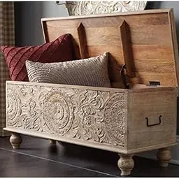 goldveiw furniture Solid Wood Storage Trunk Box Chest with Spacious Interior, Rustic Design & Sturdy Build for Home Decor.-image-41