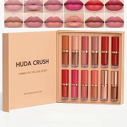 HUDA CRUSH Makeup Gift Set For Women And Girls - 12 PCS Liquid Lipstick Combo Set With Cute Lip Gloss, Lipstick Matte Waterproof, Nude Brown Long Lasting Glossy Lipstick-image-17