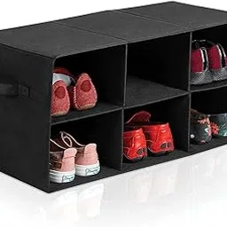 DOUBLE R BAGS Shoe Organizer Bin, 6 Section Cubby Shoe Shelves, Foldable Portable Detachable Closet Organizer Storage for Home Organization (Black)-image-7