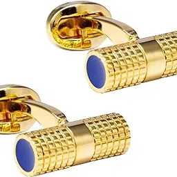 knighthood Gold Checkered Cylinder with Blue Tips Cufflinks for Men-picture-46