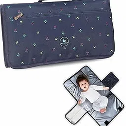 Motherly Portable Diaper Changing Mat for Newborn Baby, Leakage Proof Diaper Changing Pad for Traveling with Advanced Features, One-Hand Foldable Massage Mat, Baby Shower Gifts 60x34 cm (Blue Flower) image 1