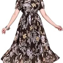 Women's Georgette Dresses Floral Printed One Piece Stylish Long Maxi Western Frock Midi Dress for Women-picture-37