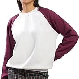 globus Women Colorblock Round Neck Raglan Sleeves Ribbed Hem Pullover Sweatshirt (Fleece 260-280 GSM)-picture-47
