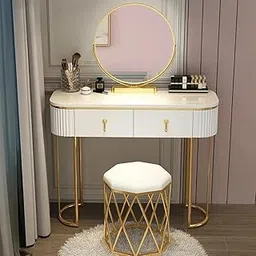 NG Decor,Nordic White Oval Makeup Vanity with Nesting Stool (Mirror not Included)-image-24