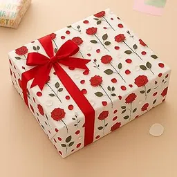 Pack of 10 Red Rose Floral Gift Wrapping Paper Sheets with 10 Name Tags & 10 Ribbons – WYOG Large Size Premium Combo for Wedding, Anniversary & Valentine Gift Paper-picture-30