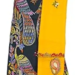 soul of bengal Women's Hand Embroidered Kantha Stitch Dress Material / 3 Pieces Unstitched Salwar Suit | Black & Yellow | 925002-picture-16