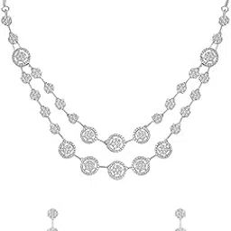 yellow chimes Diamond Necklace Set for Women | White Stone Silver Necklace Set | AD Jewellery Set for Women | Silver Diamond Necklace Set | Birthday Gift for Girls & Women Anniversary Gift for Wife-picture-20