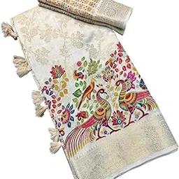 brahmakhodal Kalamkari Floral Print Tussar Silk Saree Zari Woven Border Designer Pallu With Blouse Piece-picture-48