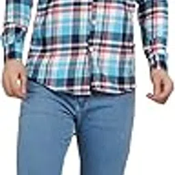 Men's Casual Plaid Cotton Shirt, Long Sleeve, Blue and Red Check Pattern-picture-29