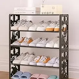 REDMART 5 Layer Plastic Shoe Rack for Home, Office, Hall and Living Room Durable Space Saving Compact Multi Purpose Sturdy Versatile Organize Modern Efficient Easy Assembly (Black)-picture-53