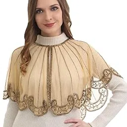 jedco Sheer Net Cape Poncho with Gold Sequin Embroidery, Short Length-picture-35
