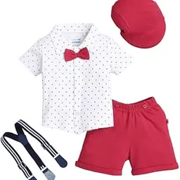 bumzee Boys Cotton Shirt & Short Set With Bow Suspender With Cap-picture-54