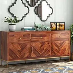 KARINA FURNITURE Wooden Sideboard Cabinet for Bedroom, Living Room | Solid Wood Sideboard Cabinet for Storage (Natural Finish)-picture-11
