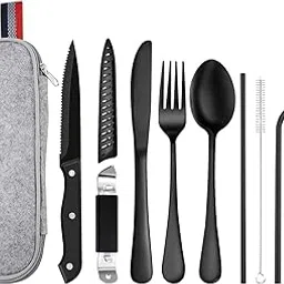 Jukkre Portable Stainless Steel Cutlery Set – 9-Piece Travel Utensil Kit with Carry Case, Reusable Fork, Knife, Spoon, Straw & Brush – Ideal for Camping, Office and Travel-image-27