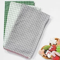 Cotton Candy - 100% Cotton Kitchen Towels, Dish Towels, Wiping Cloths (Pack of 3) - Checked (Green,White,Grey)-picture-38