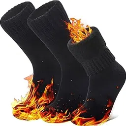 NOCIN COLOR 3 Pairs Winter Warm Thermal Socks for Women Men Ski Thick Insulated Heated Boot Socks for Extreme Cold Weather, 3 Pairs Black, L-picture-40