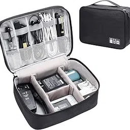 House of Quirk Polyester Electronics Accessories Organizer Bag, Universal Carry Travel Gadget Bag For Cables, Plug And More, Perfect Size Fits For Pad Phone Charger Hard Disk - Black-picture-18