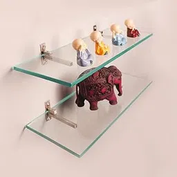 Multi Purpose Glass Shelves Wall Mount Shelf for Bathroom Bedroom Living Room Office and Kitchen Brass Finish Transparent Dimension: 6" L x 15" H Inches Pack of 2 WS 009-picture-23