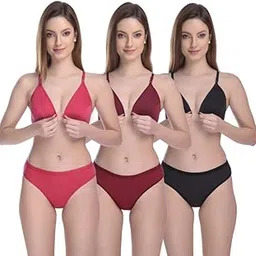 funahme Women's Non-Padded Wire Free Regular Front Open Bra Panty Lingerie Set (Pack of 3)-picture-38