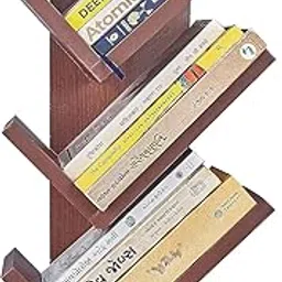 NE Furniture Wooden Bookcase for Home Office and Library Engineering Wood Space Saving Freestanding Book Rack Stylish and Modern (DIY) (Tree Shape 3 Step) (Accasiya Brown)-picture-14