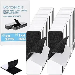 Bonzella 20pcs Self Adhesive Hook and Loop Strips Tape 1x4 Inch Velcro Tapes,Mosquito net Mounting Tape For Home,Office,Carpet,Multipurpose Double Sided Hook & Loop Tape for Crafting & Hanging (Black, 1in X 4in)-image-13