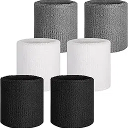 Verceys Unisex Grey, White and Black Sports Wrist Sweatbands Hand Wrap Tennis Badminton Band White - Pack of 6 Bands-picture-28