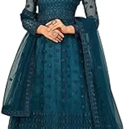 lady shopi Women's Net Embroidered Semi-Stitched Gown Jivika Gown-New-picture-28