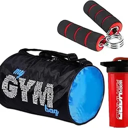 Gym Bag Ultimate Combo My Gym Bag with Protein Shaker Bottle & Hand Gripper | Fitness Shoulder Gym Bags for Men & Women Hand Gripper Forarms Support for Gym | Protein Shaker | Gripper (Red)-picture-19