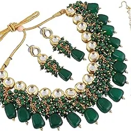 Back Meenakari 18k Gold Plated Tika Earring Combo Jewellery Set Uncut Kundan Big Faux Kundan Dibbi Kundan Choker Necklace Set for Girl's & Women-image-26