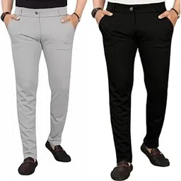 Men Track Pants Combo Pack of 2 Mens Regular Fit Casual Chino Trouser Style Lower Everyday Wear Lower Pants Stretchable Lycra Blend Track Pant (in, Numeric, 30, Regular, Black-Light Grey//)-image-2