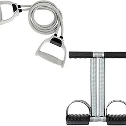 Double Spring Tummy Trimmer with Double Toning Tube | Ab Exerciser, Waist Reducer & Resistance Tube for Home Workout | Fitness Equipment for Men & Women (Black)-picture-10