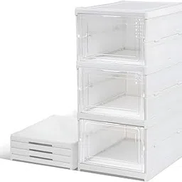 Salefinity Foldable Shoe Organizer Storage Boxes for Closet, Modular Space Saving Shoe Boxes Plastic Stackable Sneaker Containers Display Case for Closet,Heels,Boots,Slippers with Lids-picture-29