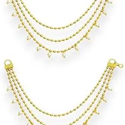 Women's & Girls' Gold-Plated Multi-Layer Pearl Drop EarChain | Elegant 3-Layer Beaded Jewelry for Sarees, Lehengas & Ethnic Dresses | Perfect for Weddings & Special Occasions-image-32