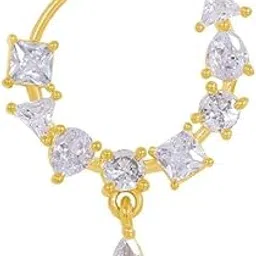 gemron jewel Traditional Floral Design Bridal Nose Ring Set, American Diamond Plated Alloy, Pack of 1-picture-67