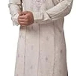 Men Beige Tusser Embroidered Kurta with Pyjama-image-37