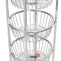 Stainless Steel 3 Layer Round Kitchen Trolley | Fruit and Vegetable Trolley Cart | Round Multi-Tier Storage Rack for Kitchen Pantry and More Easy Assembly R-3 (3 Shelf)-picture-16