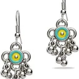 sarojini to colaba BY EVERSTYLISH Oxidised Silver Floral Cluster Drop Earrings | Boho Festive Embellished Design | Lightweight Statement Jewelry for Women image 1