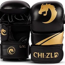 Chizld Impact Premium Semi-Leather Sparring Gloves (Black/Gold, M)-picture-32