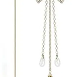 Pearl Bow Hairpin with Tassel 1Pc Pearl Stick with Bow Tie Metal Slide Hair Clip for Ponytail Elegant Hair Buns Accessories for Women Girls 1Pc (White)-image-7