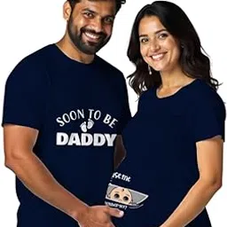 bouncy toonz Maternity Regular Fit Tshirts Couple Dress Cotton Half Sleeve Pregnancy Announcement Mom and to Be for Photoshoot Pack of 2 (cus-Maternity-Couple-Soon)-picture-32