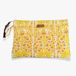 Sanyat Quilted Laptop Sleeve | 15x10 Inch Multicolor Hand Block Print | Stylish Padded Laptop Case | Soft Cotton Fabric | Lightweight Zip Closure | Travel Friendly (Yellow)-picture-29