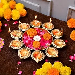 TheKnira Urli Bowl Diwali Gift Decoration Items for Home Decor - Handcrafted Decorative Diya for Floating Flowers and Tea Light Candles-picture-32