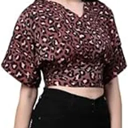 Women Red and Multi Animal Printed Polyester Regular Smart Casual Crop Tops-image-2