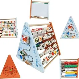 Wembley 5 in 1 Wooden Montessori Learning Educational Activity Toys for 1+ Year Old Baby Boy Girl | Learn Alphabet, Abacus, Writing Drawing, Clock, Motor Skills Kids Gift for Toddlers 2-3 Years-image-72
